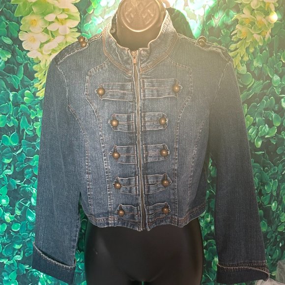 LIKE NEW - HELIUM Retro Denim Military Style Jacket (Size L) - Picture 1 of 3